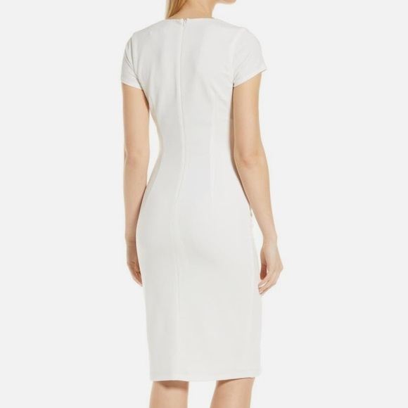 NWT Black Halo Akira Sheath Dress Pearl Gold Buttons Short Sleeves Stretch Sz 8 - Picture 4 of 16